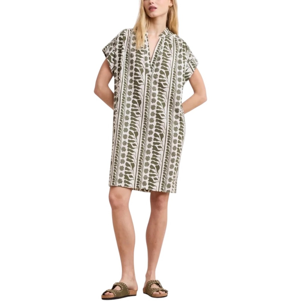 Hartford Alt Classics 1979 Rasta Linen Dress Green Leaf Floral Size 1 NWT Small